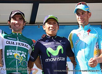 Podio final de la Vuelta a Burgos 2013 con los tres mejores corredores