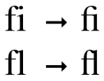 Ejemplos gráficos de ligaduras tipográficas con la letra f.
