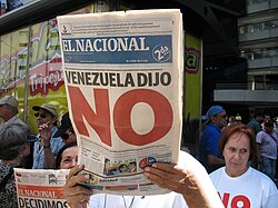 Portada de El Nacional tras el referéndum de 2007