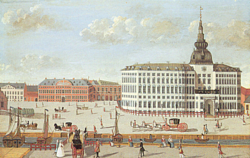Ilustración del castillo de Copenhague hacia 1730 tras las reformas de Federico IV