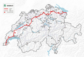 Vista general de un tramo de la Autopista A1 en Suiza