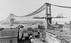 Construcción del puente de Manhattan en 1909.