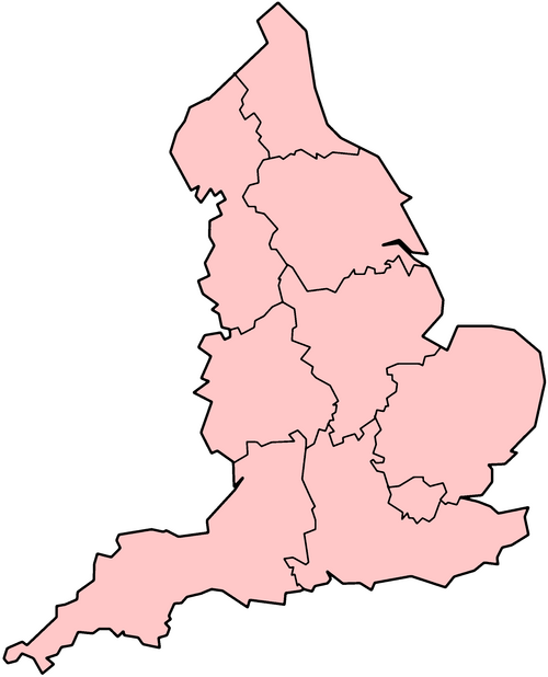 Tabla detallada de las regiones de Inglaterra