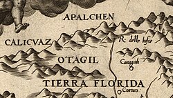 Mapa histórico de 1562 de Diego Gutiérrez mostrando el nombre Apalchen