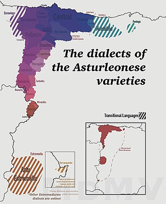 Mapa de distribución de las variedades del asturleonés