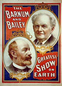 Cartel litográfico de 1897 que anuncia las funciones del Barnum & Bailey Circus.