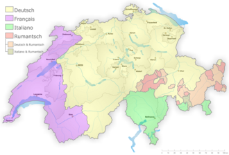Mapa que señala el porcentaje de población que utiliza el suizo alemán en Suiza