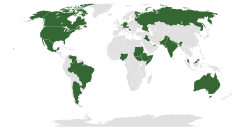 Mapa que ilustra diversos países con regímenes de organización federal en color verde