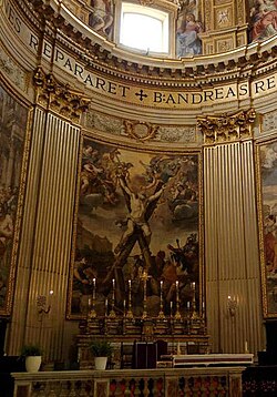 Fresco de la Crucifixión de San Andrés en el Altar Mayor