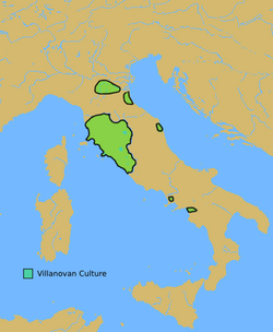 Mapa de localización geográfica de la cultura de Villanova