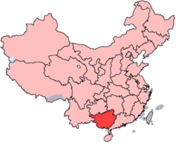 Mapa que señala la provincia de Guangxi, escenario inicial de la revuelta Taiping.