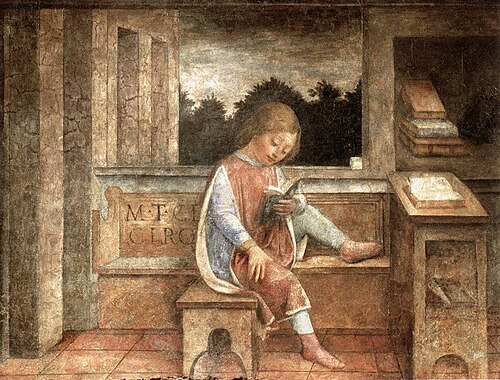 El joven Cicerón leyendo, fresco de Vincenzo Foppa