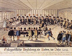 Dibujo que muestra la Dieta federal de 1531 celebrada en Baden