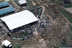 Vistas aéreas de las víctimas del suicidio en masa de Jonestown en Guyana