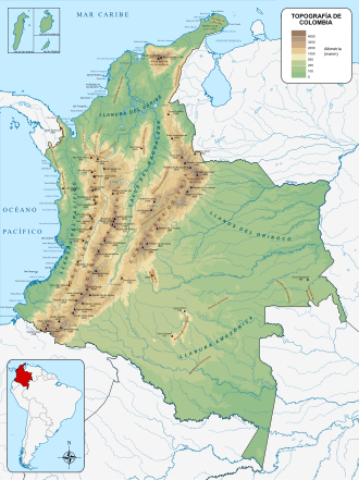 Mapa orográfico de Colombia
