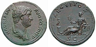 Moneda romana inscrita con la efigie de Adriano y la leyenda AEGYPTOS
