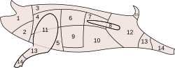Representación esquemática de las partes de un cerdo