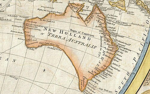 Mapa histórico del mundo de Dunn de 1794 mostrando Australia.
