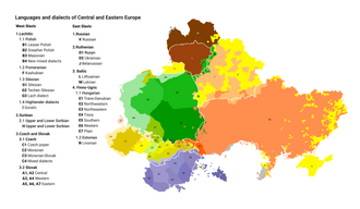 Distribución de lenguas y dialectos tradicionales en la Europa central y oriental.