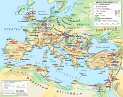 Mapa del Imperio romano mostrando la ubicación de los Gothones