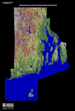Mapa topográfico detallado de Rhode Island
