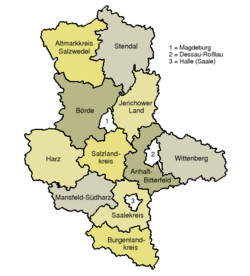 Mapa de los distritos de Sajonia-Anhalt a fecha de julio de 2007