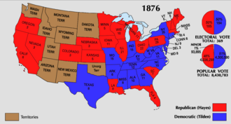 Mapa electoral de los Estados Unidos en 1876.