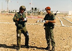 Soldado colombiano y piloto canadiense de la MFO