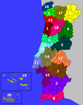 Representación gráfica de la división administrativa municipal en Portugal