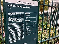 Entrada del parque dedicado a la memoria de Federica Montseny en París