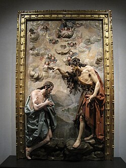 Escultura policromada del Bautismo de Cristo realizada hacia 1630 por Gregorio Fernández.