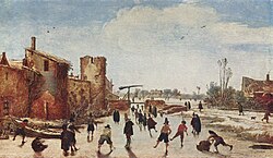 Pista de hielo en una pintura de Esaias van de Velde, 1618