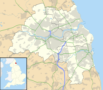 Mapa de localización de Sunderland en Tyne y Wear