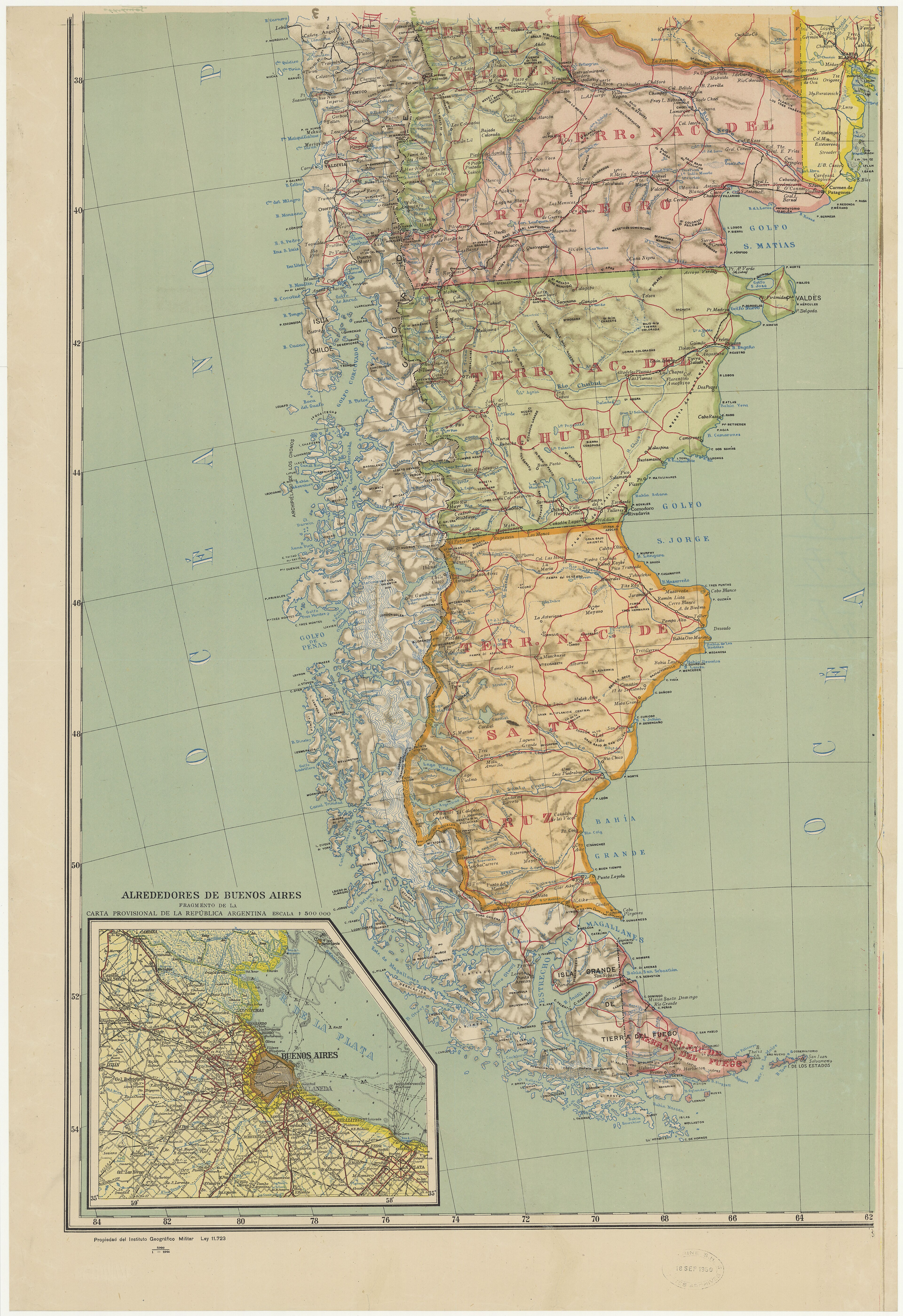 El canal Moat en un mapa histórico argentino de 1945
