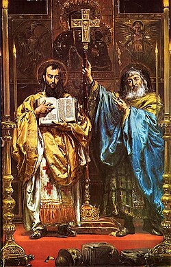 Pintura de Jan Matejko representando a los santos