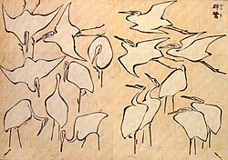 Ilustración creada por Katsushika Hokusai para su obra didáctica Lecciones rápidas al dibujo simplificado.