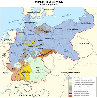 Mapa del Imperio alemán de 1871 mostrando la configuración de la Pequeña Alemania.