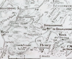 Mapa de la orilla este del Mosa en febrero y marzo de 1916