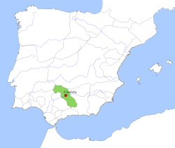 Representación cartográfica de la Taifa de Córdoba hacia el año 1037