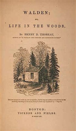 Cubierta o representación alusiva a la publicación de Walden en 1854