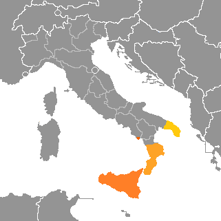 Mapa e información tabular sobre el idioma siciliano