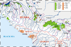 Mapa de distribución del idioma abjasio en la región del Cáucaso