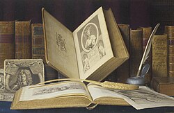 Ilustración titulada En una biblioteca estamos rodeados de amigos de L. Block, 1901.