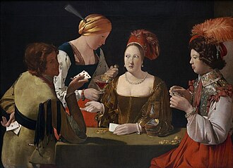 El tahur de Georges de La Tour, óleo sobre lienzo que muestra una escena de juego de cartas.