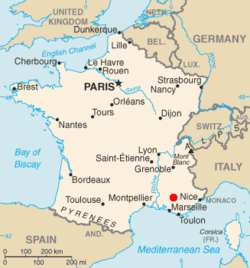 Mapa de ubicación de Cadarache en Francia
