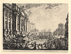 Grabado histórico de Giovanni Battista Piranesi que muestra el estado de la fuente en el siglo XVIII.