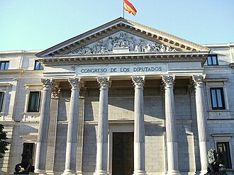 Fachada exterior del Congreso de los Diputados de España.