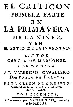 Portada de la primera edición de la primera parte de El Criticón