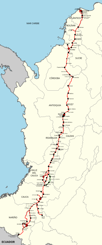 Mapa de la Ruta Nacional 25 en Colombia