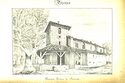 Grabado histórico que muestra la vista del santuario en la primera mitad del siglo XIX.